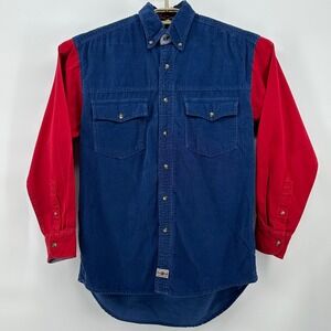 County Seat Jeanswear Mens Small Corduroy Long Sleeve Button Up‎ Shirt Blue